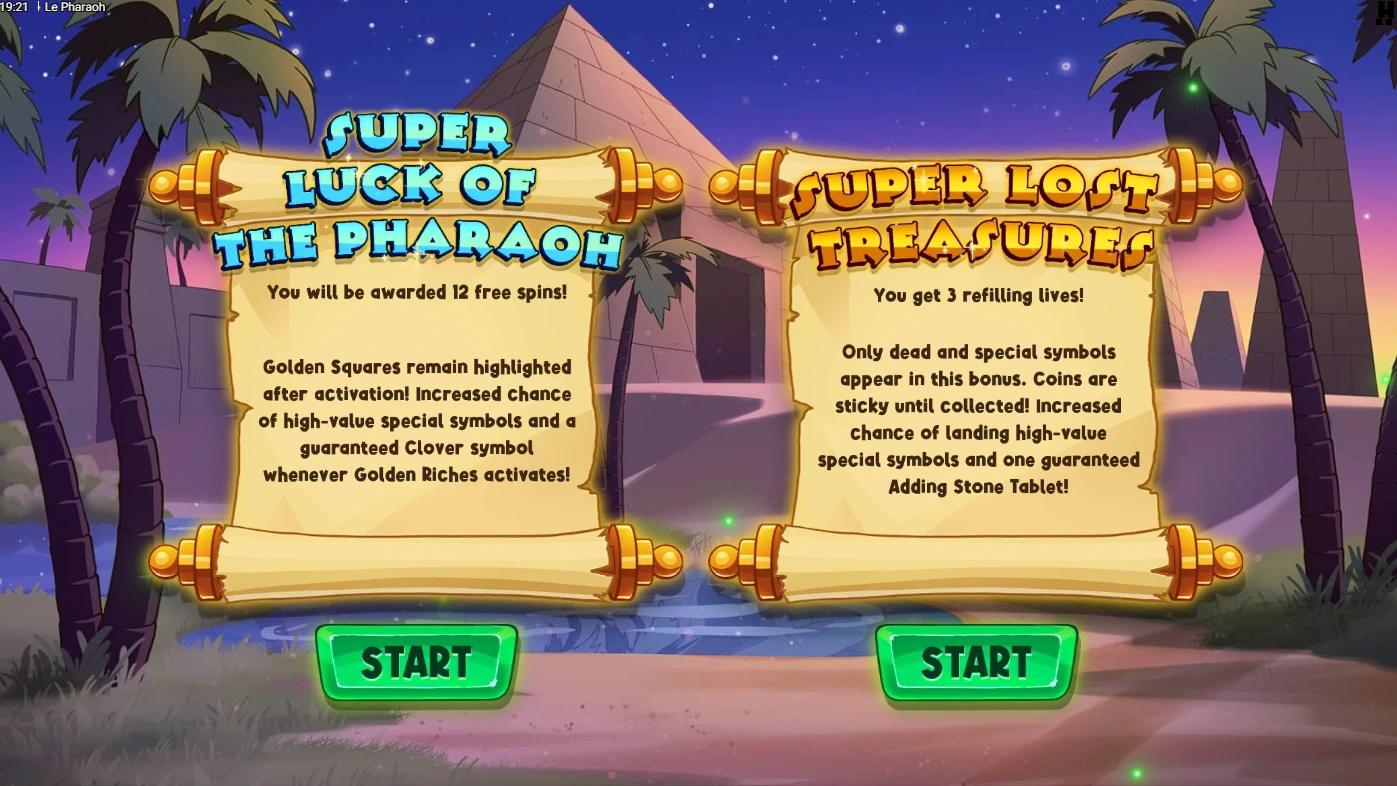 Le pharaoh bonus selection.